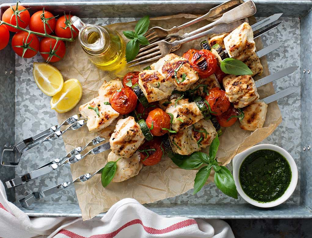 Brochetas (Pinchos) de Pollo al Pesto