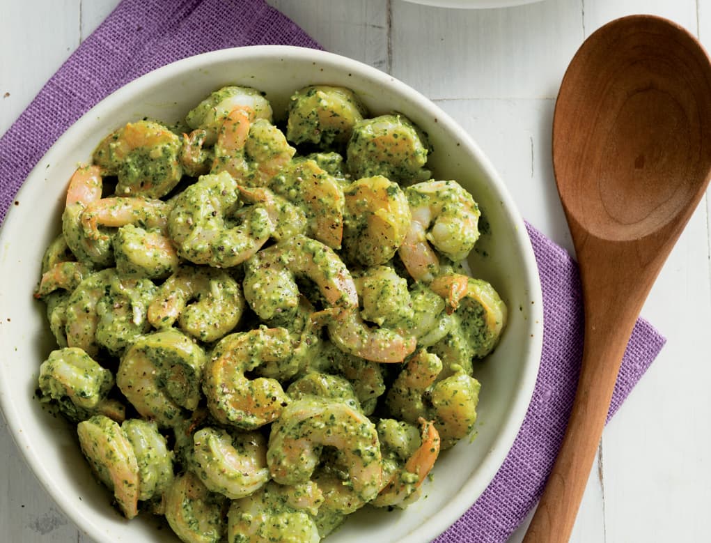 Camarones con Pesto cremoso de rúcula
