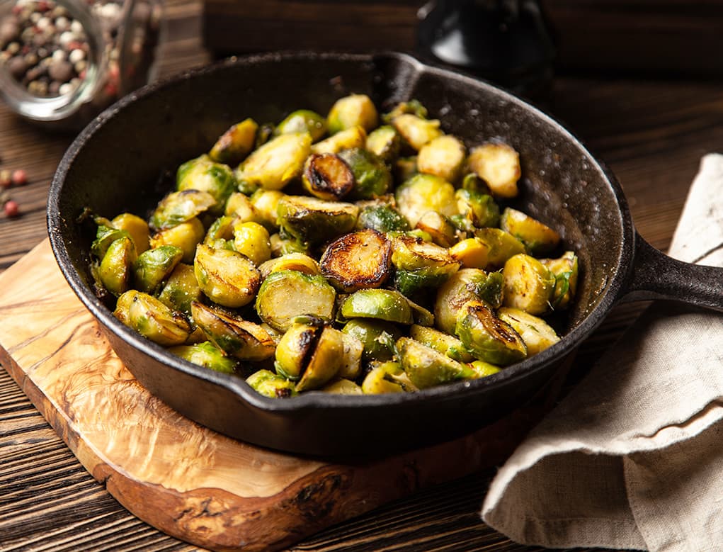 Coles de bruselas rostizadas con Mostaza miel