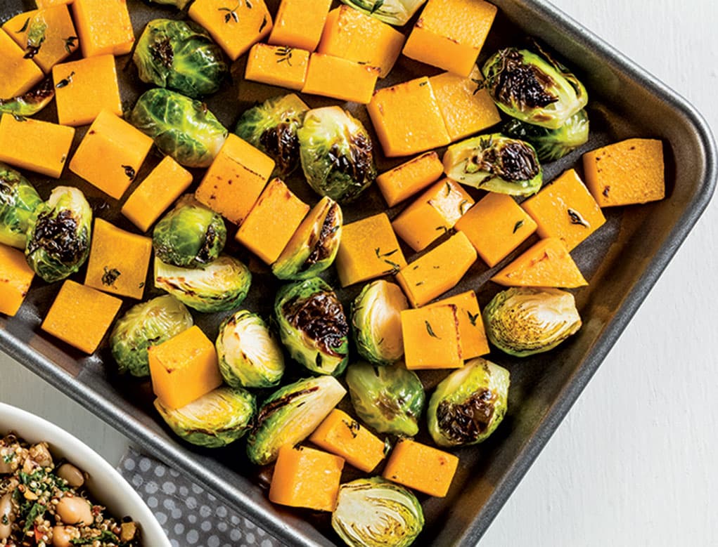 Coles de Bruselas rostizadas y Calabaza