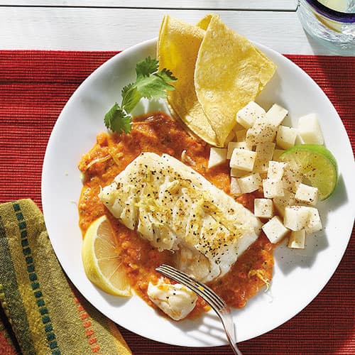 Filetes de pescado sellados con Salsa de pimiento rojo
