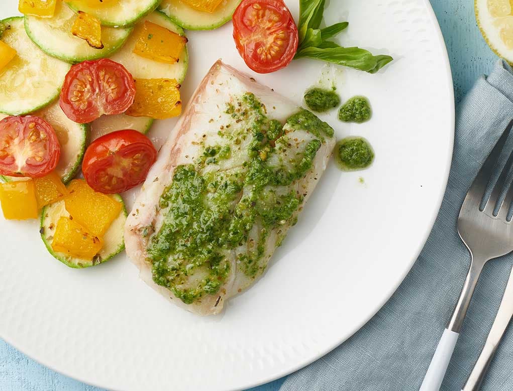 Fletán con Pesto de espinaca