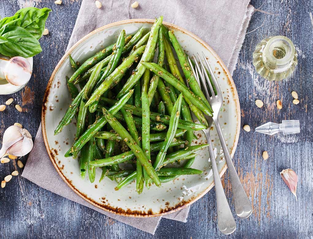 Frijoles verdes asados con vinagreta de champán