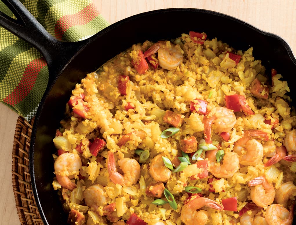 Paella de Camarones con Arroz de Coliflor