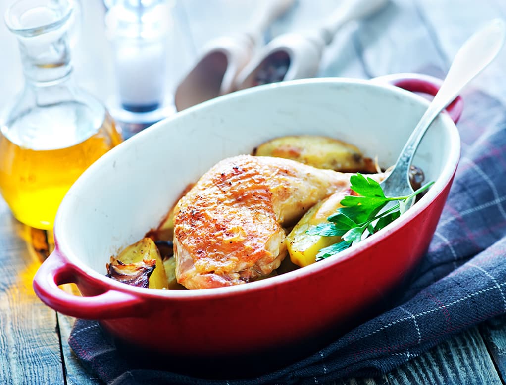 Pollo rostizado con Calabaza bellota en la One-Pot