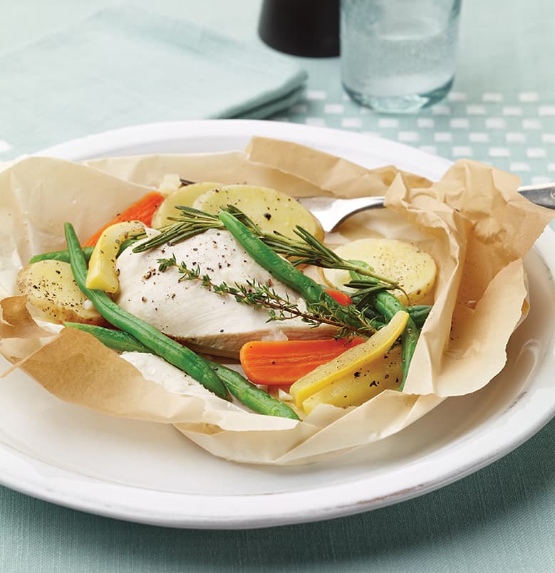 Pollo y verduras en papillote