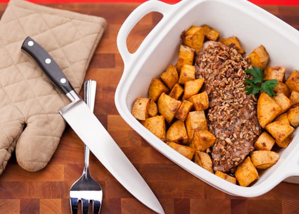 Solomillo de Pavo con Corteza de Pacanas con Batatas