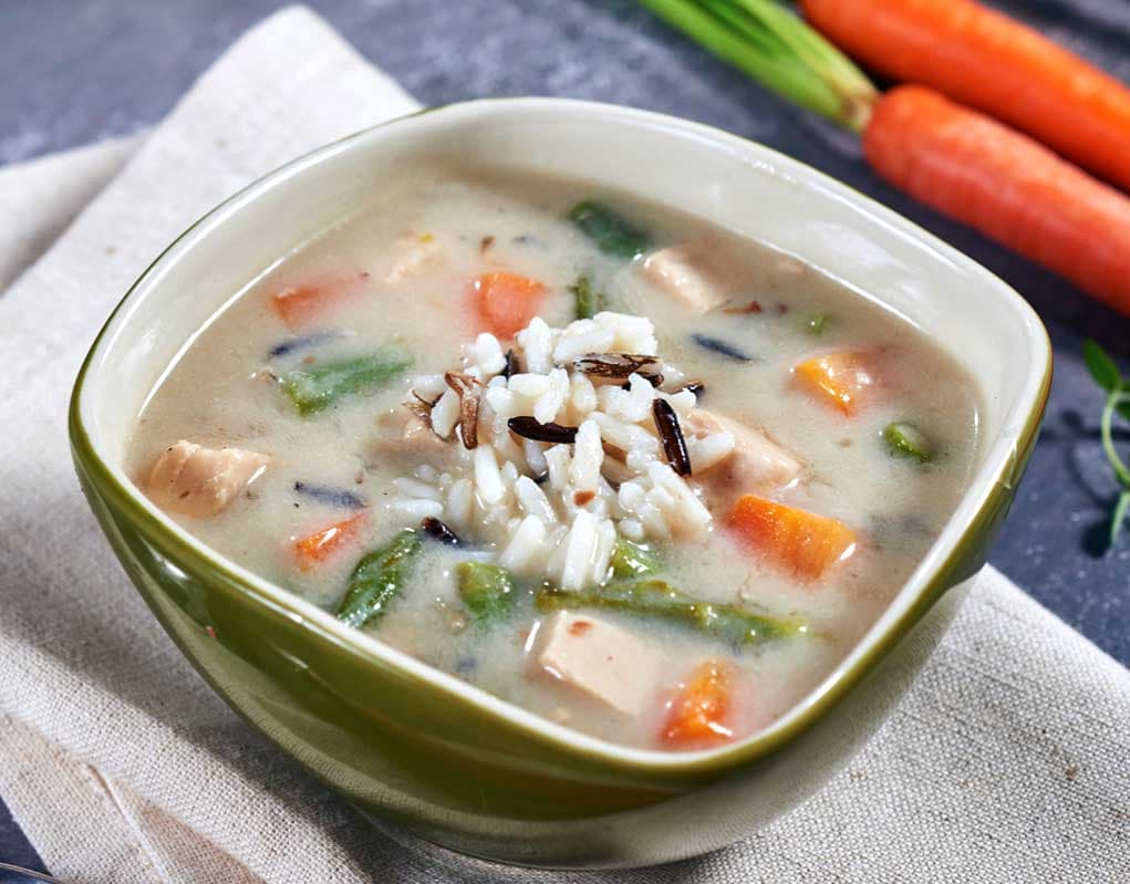 Sopa de Espárragos y Arroz silvestre con Pollo