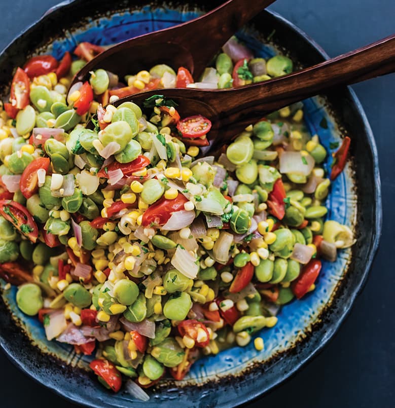 Succotash (Granos de maíz hervidos) con Tomate uva