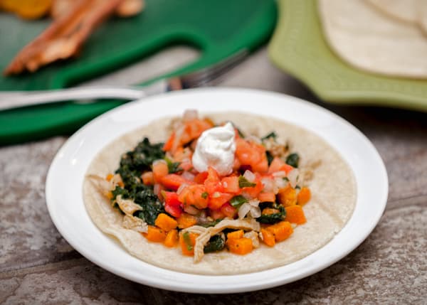 Tacos de Pollo con Batatas y Espinaca